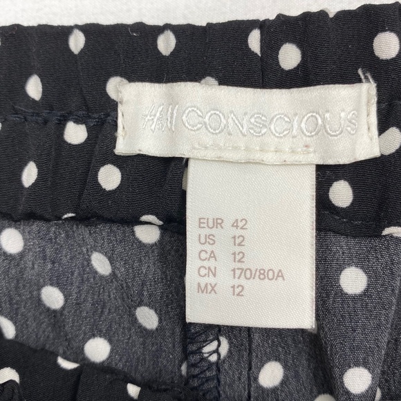 H&M Conscious Womens 12 Wide Leg Capri Pants Black White Polka Dot 100% Poly - Picture 3 of 8